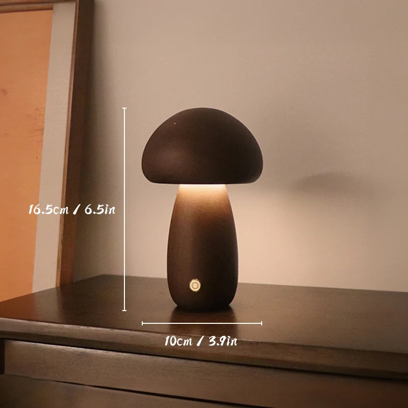 Wooden Mushroom Touch Table Lamp